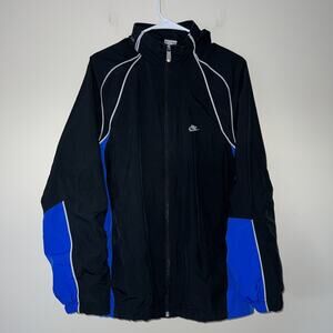Nike Full Zip Windbreaker Jacket Men Medium Black Blue Zip In Hood